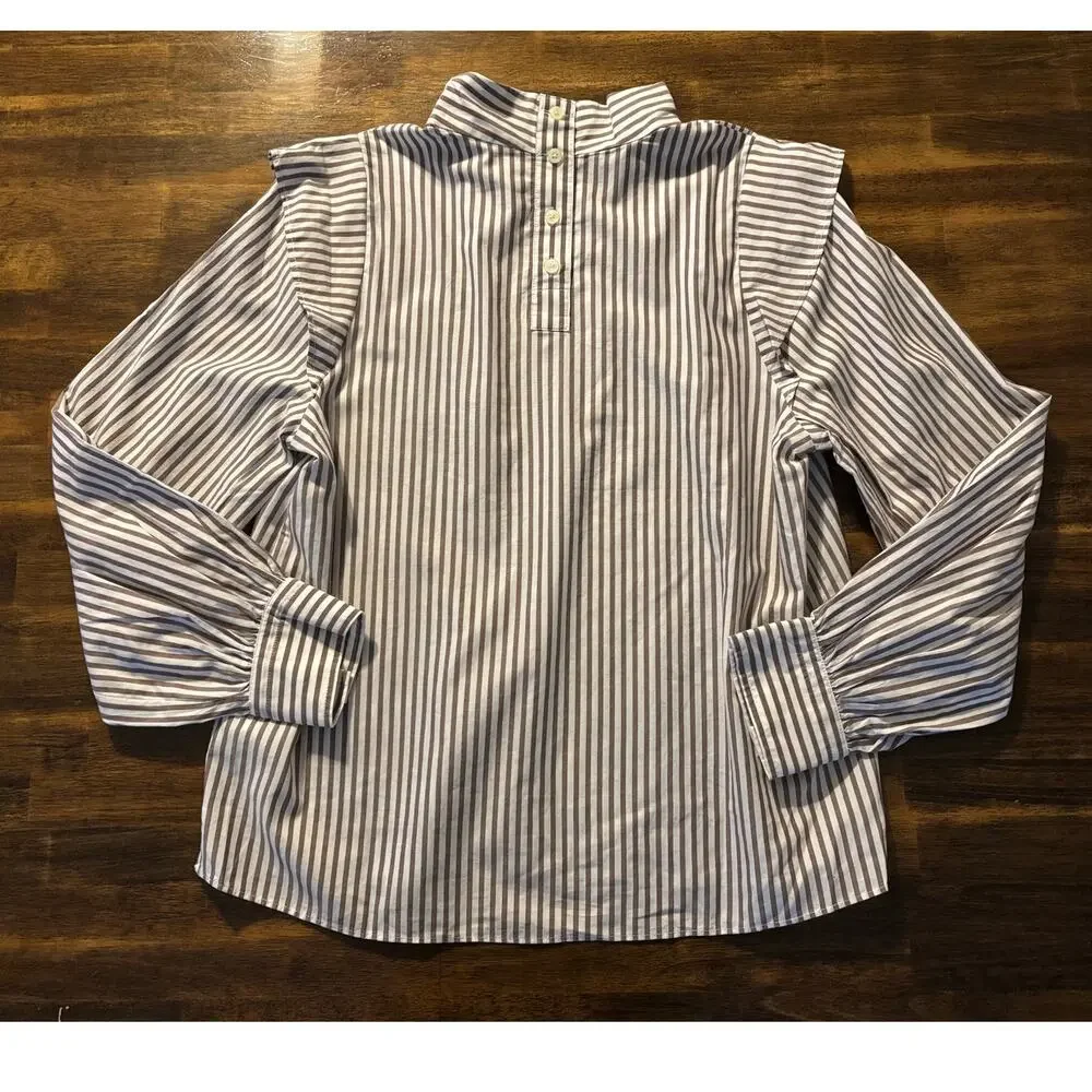 Everlane Women's 6 Shirt Mock Neck Wing Shoulder Blouse 100% Cotton Stripe - Picture 3 of 10
